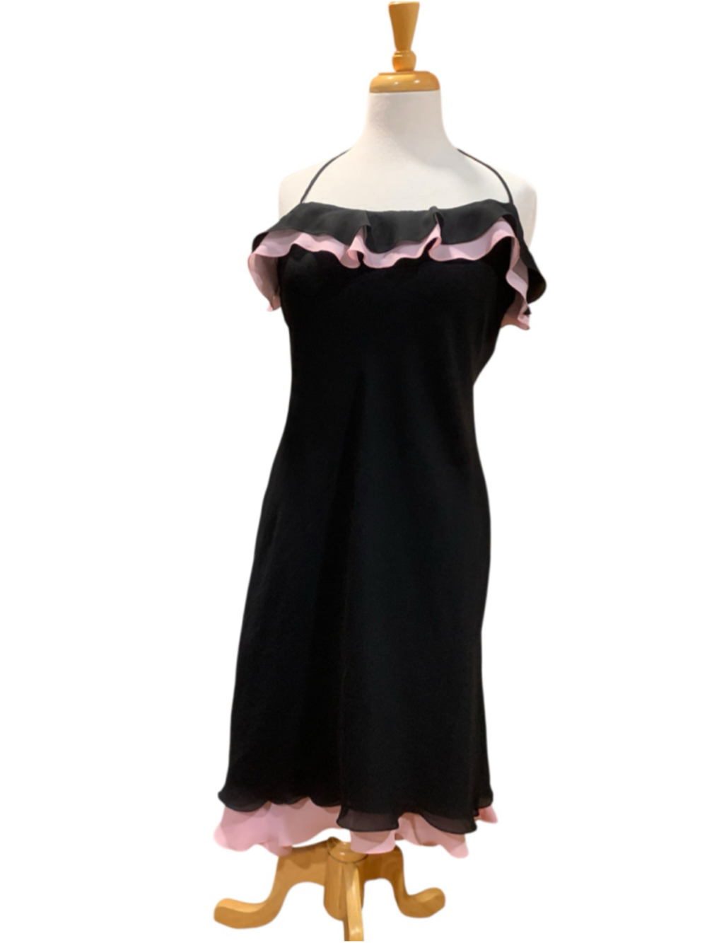 Vtg Y2K Women's Bisou Bisou Midi semi formal Dress Size 10 Black and Pink